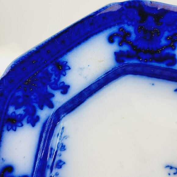 Stunning Antique Davenport Amoy Flow Blue 13" Platter Asian Design, c.1840s - Picture 7 of 15